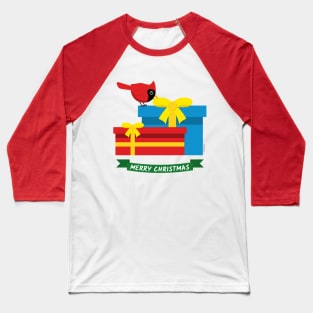 Cute Red Cardinal Opening A Blue Gift Baseball T-Shirt